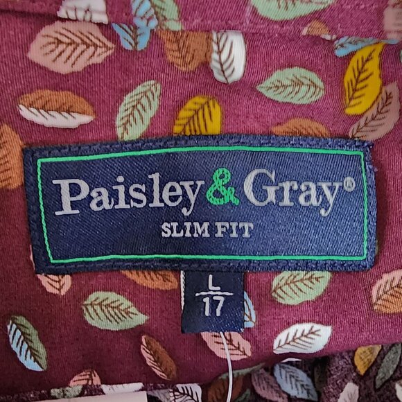 NEW Paisley & Gray Mens Large 17 Shirt Slim Fit Winery Leaf Pattern Button - Picture 5 of 11